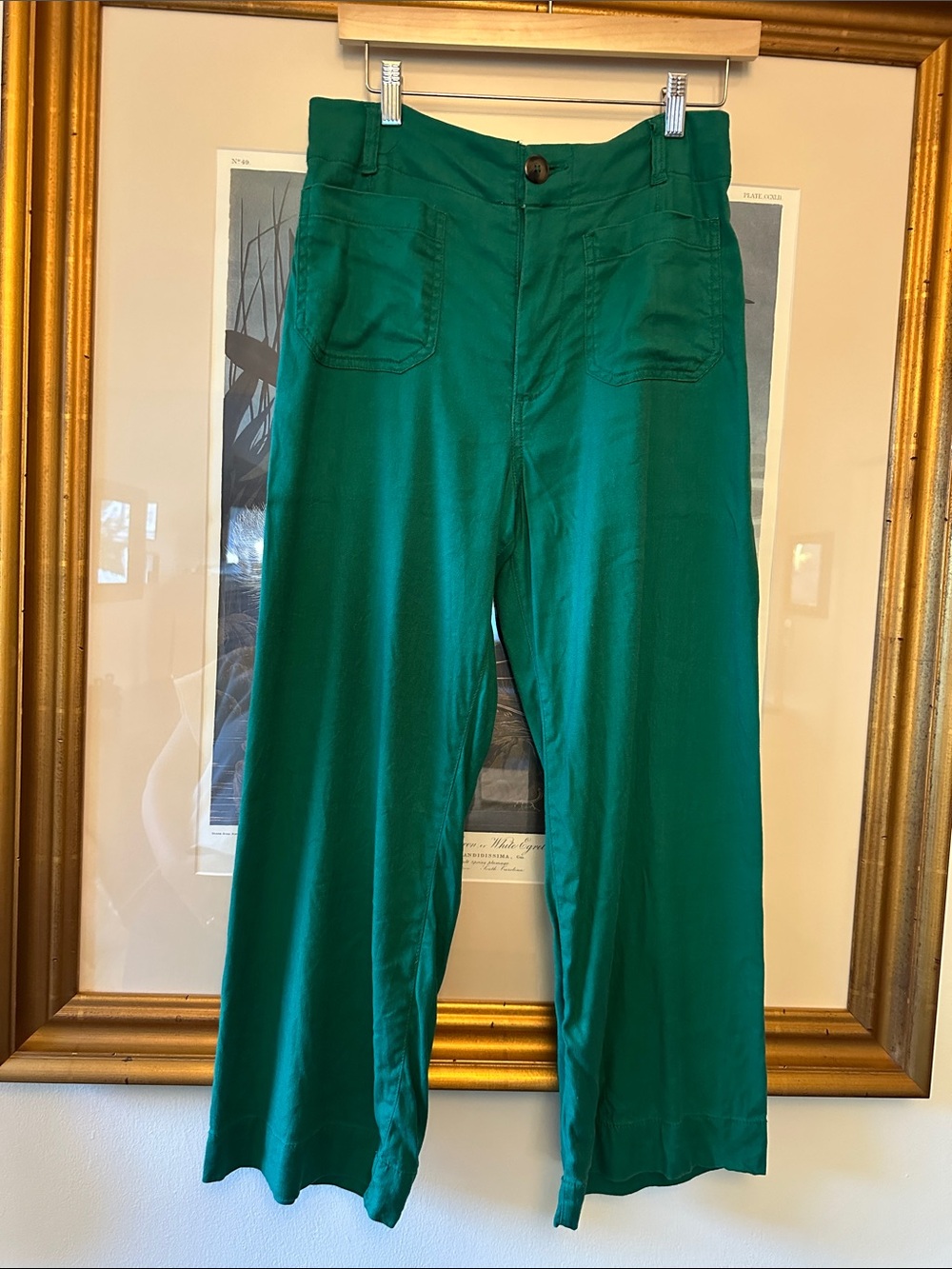 Maeve Emerald Green Cropped Wide-Leg Pants
